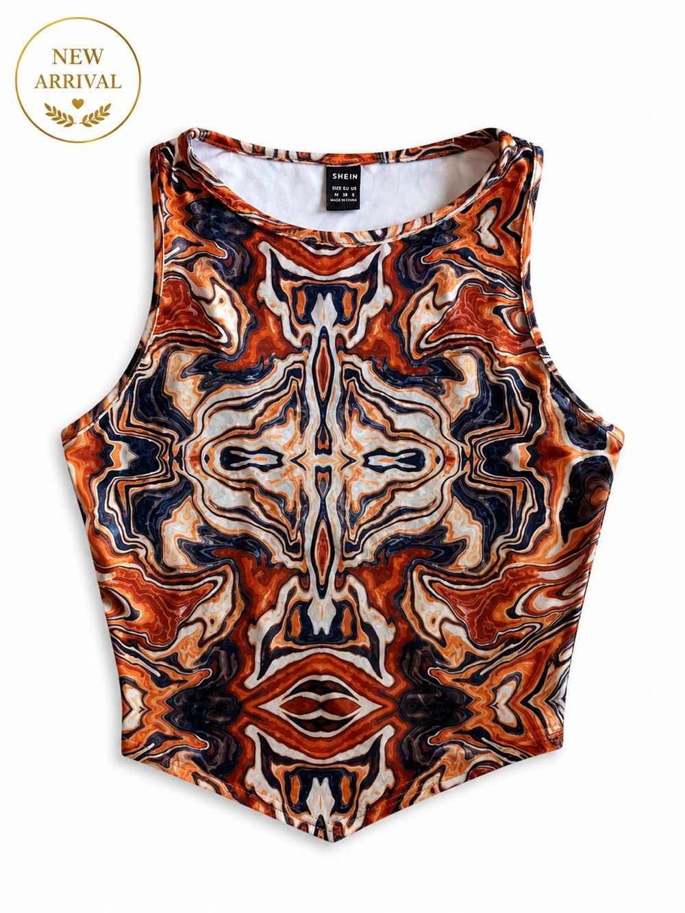 🧡🖤 SHEIN Abstract Marble Print Sleeveless Crop Top 🧡🖤